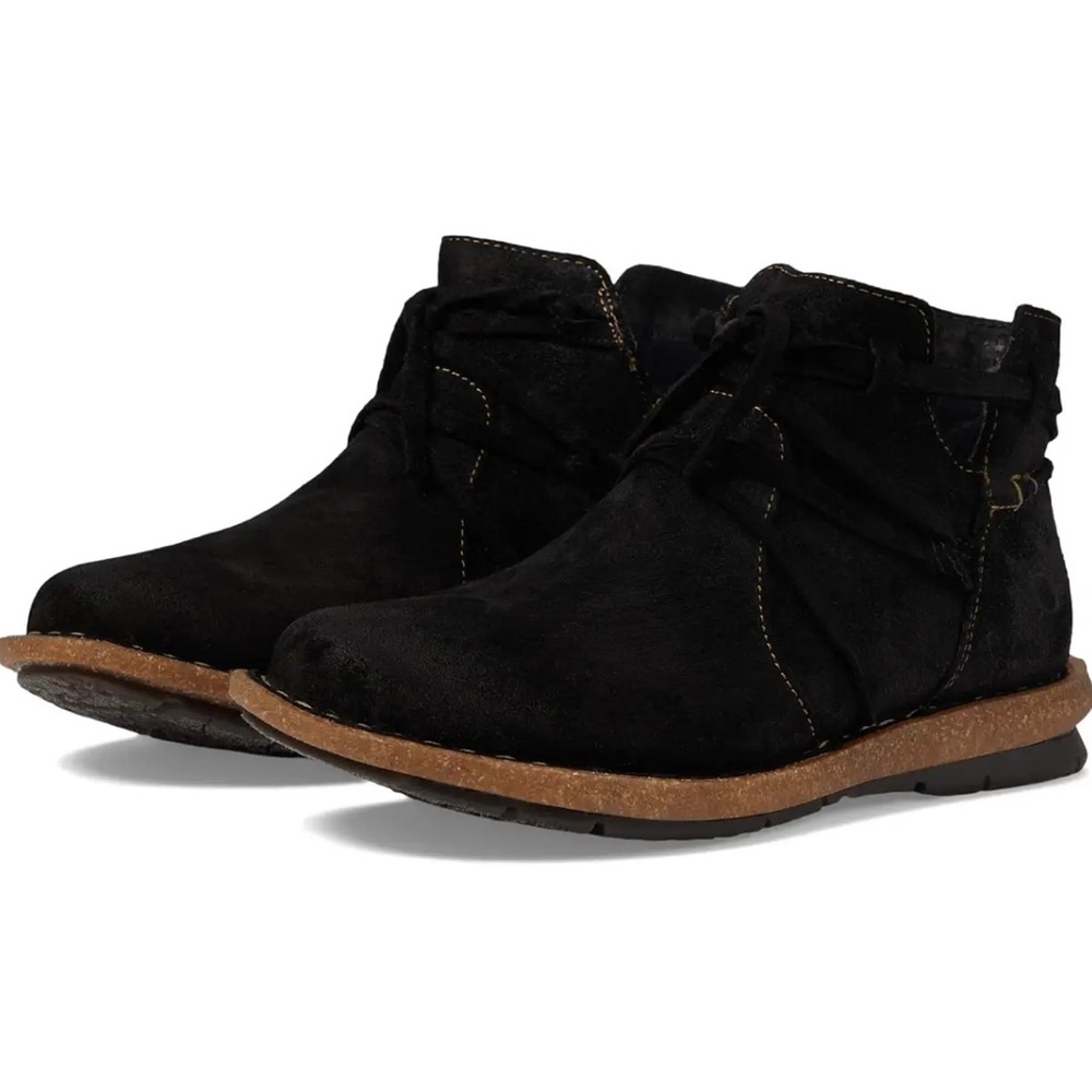 Born Tarkiln Black Distressed Suede Ankle Boots Low Booties Leather Grunge Boho
